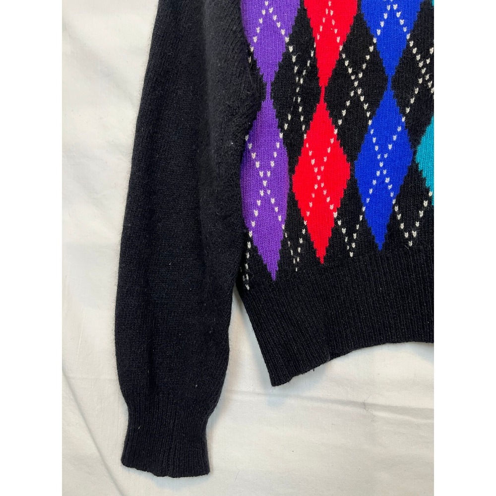 VTG Rafaella Argyle‎ Turtleneck Fuzzy Artsy Angora Lambswool Dark Academia 80s L - Picture 8 of 9